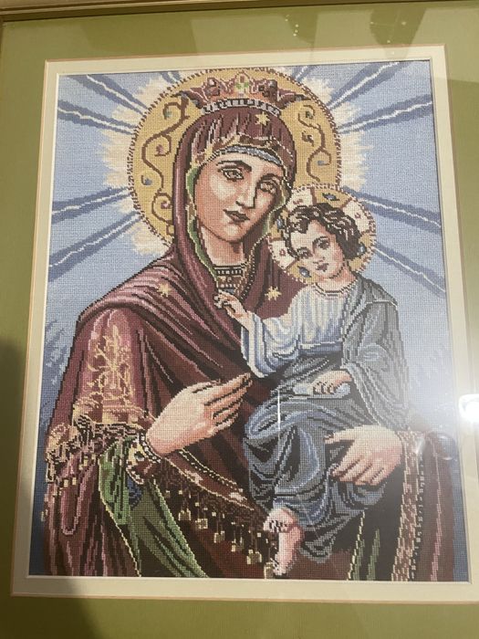 Goblen cusut manual – Maica Domnului cu Pruncul