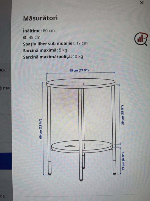 Masuta cafea asperod 45cm