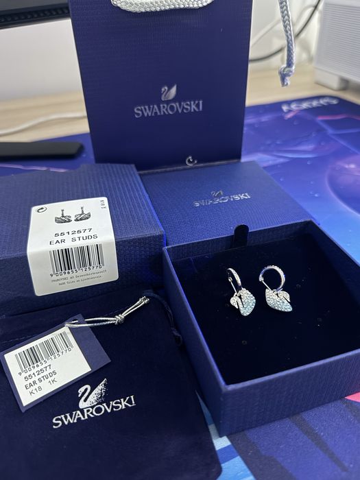 Cercei Swarovski argintii-albastrui