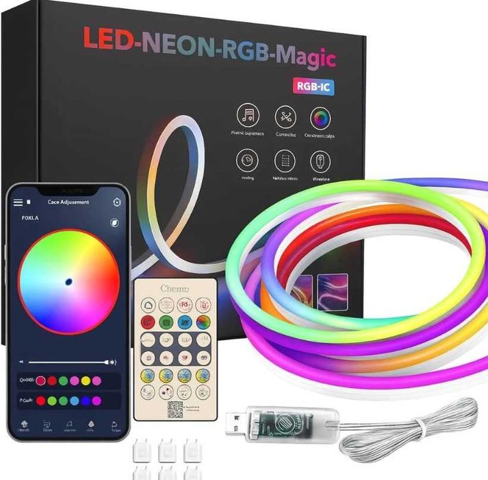 Smart Bluetooth LED RGB неонова лента с дистанционно 5М без диоди