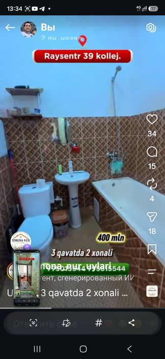 Raysentr 39 kollej yondo Yangi domda 2 xonali uy barcha jixozlari bila