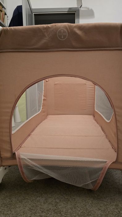 Pat pliabil calatorie bebe/ copil Krausman - Sweet Pink Deluxe 120*60 + Saltea Pliabila + Lenjerie