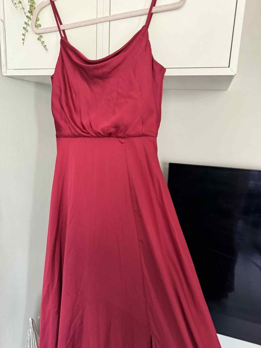 Официална дълга рокля Jake*s Jake червено вино сатен червена