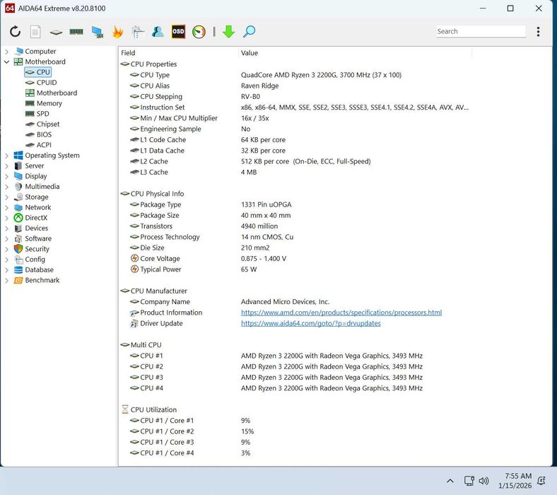 Procesor Ryzen 3 2200G, Radeon Vega 8, Cooler Stock, Pasta IdCooling