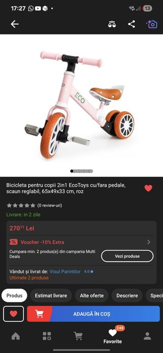 Tricicleta roz, 3 roti