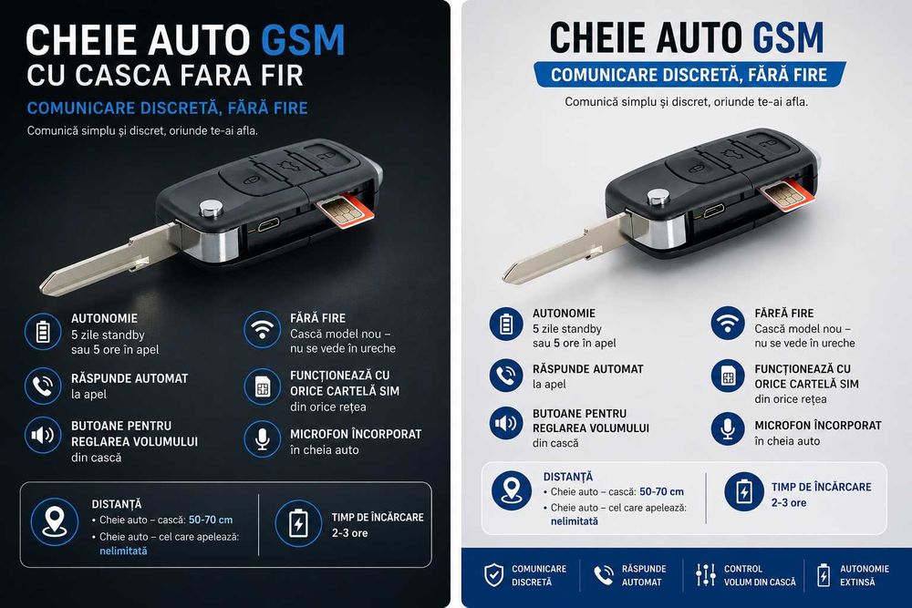 CHEIE Auto cu SIM + casca de copiat fara fir - Raspuns Automat