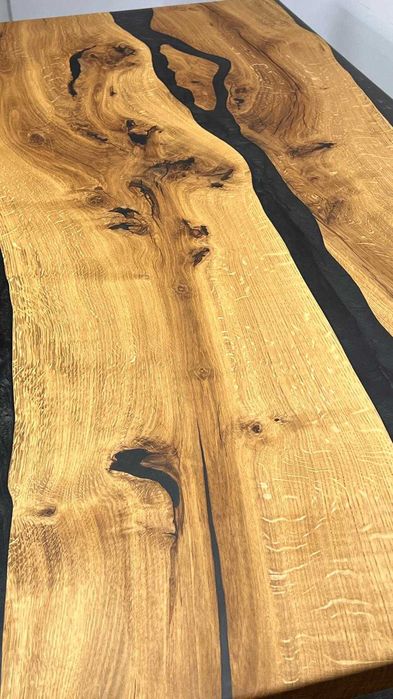Masă living lemn masiv stejar+rasină-epoxidică handmade,model unicat
