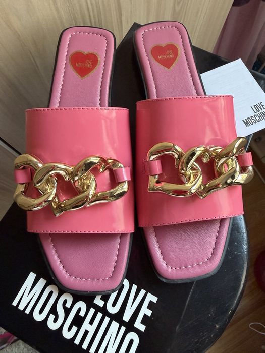 Moschino розови дамски чехли естествена кожа