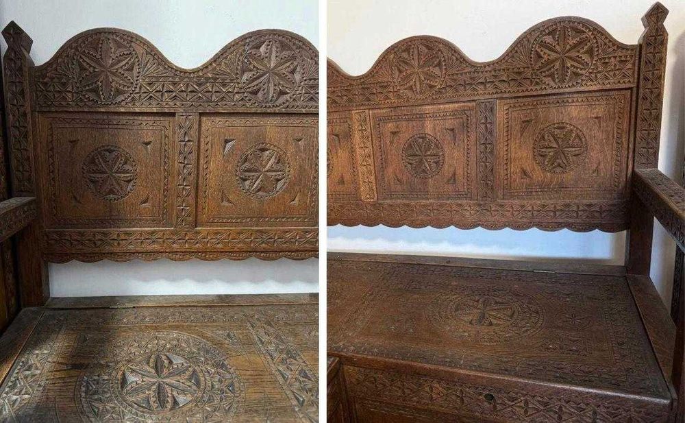 Mobilier neoromanesc, din lemn masiv, sec. XIX, set complet