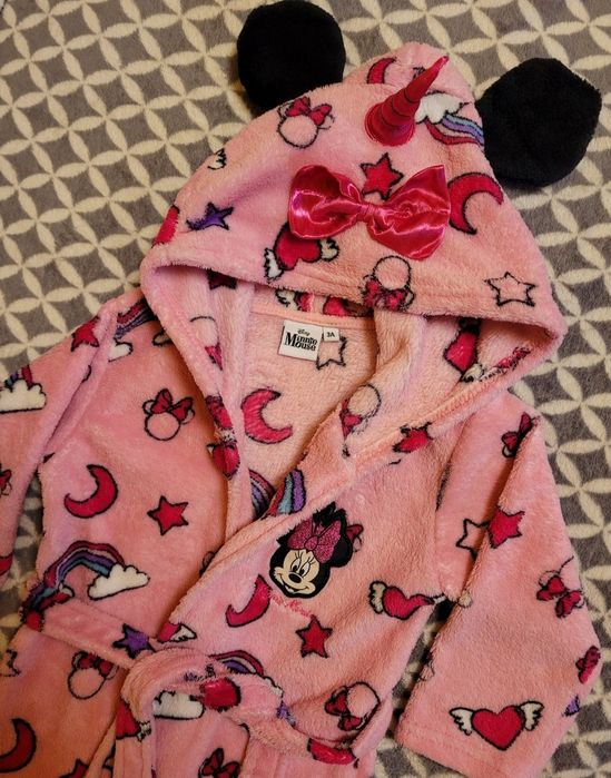 Halat Baie Fete Minnie Mouse Unicorn, cu gluga și colan,  3 ani