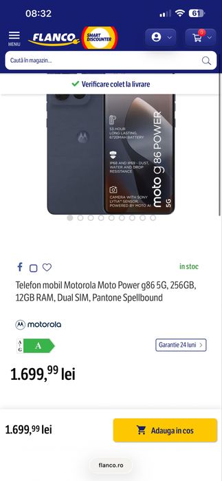 Motorola Moto Power G86 5G, 256GB, 12GB RAM, dual SIM, Pantone Garantie ! Bon Fiscal !