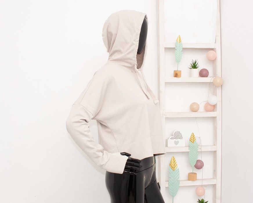 Gymshark Pause Cropped Hoodie дамски суичър рипсен овърсайз бежов S