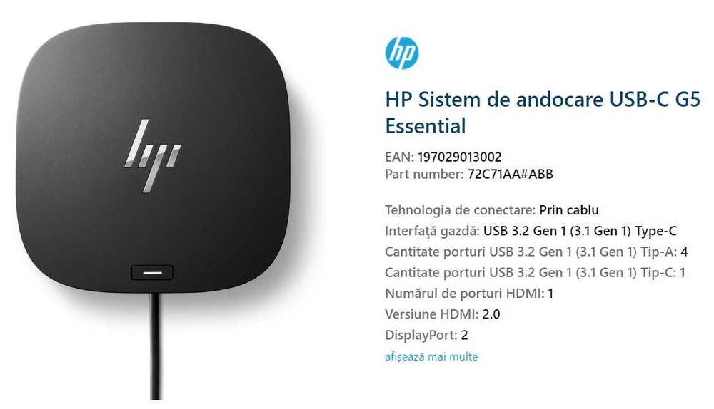 Docking station HP USB-C G5 100W, nou, nefolosit