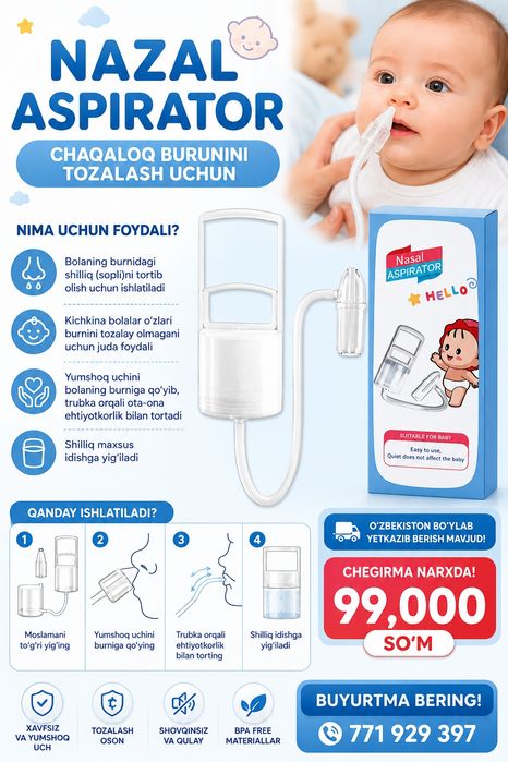 Baby Aspirator chaqaloqning burnini tozalash uchun moslama