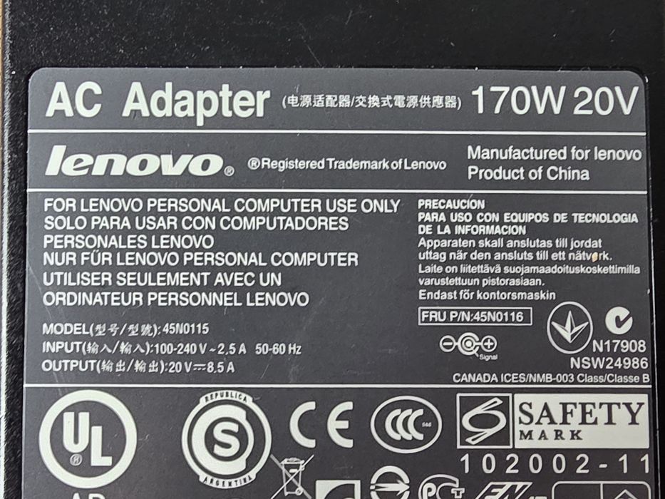 Alimentator Lenovo 20V  8,5A 170W