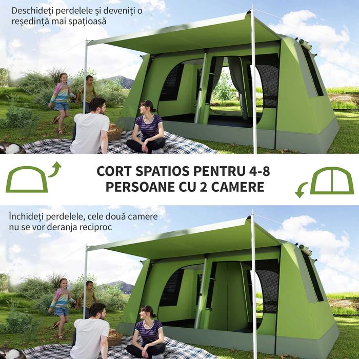 Cort Camping 8 Persoane – 410×310×225 cm cu Veranda Spatioasa , Outsunny