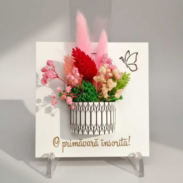 Decoratiune din mdf cu flori uscate, cu magnet, 10x10cm