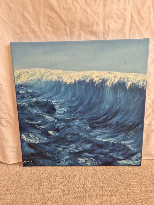 Tablou pictat in ulei, original, 40x40, Unusual wave