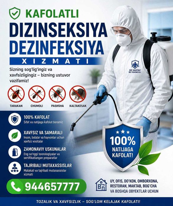 Dezinfeksiya xizmati | Hasharot ga qarshi professional yechim