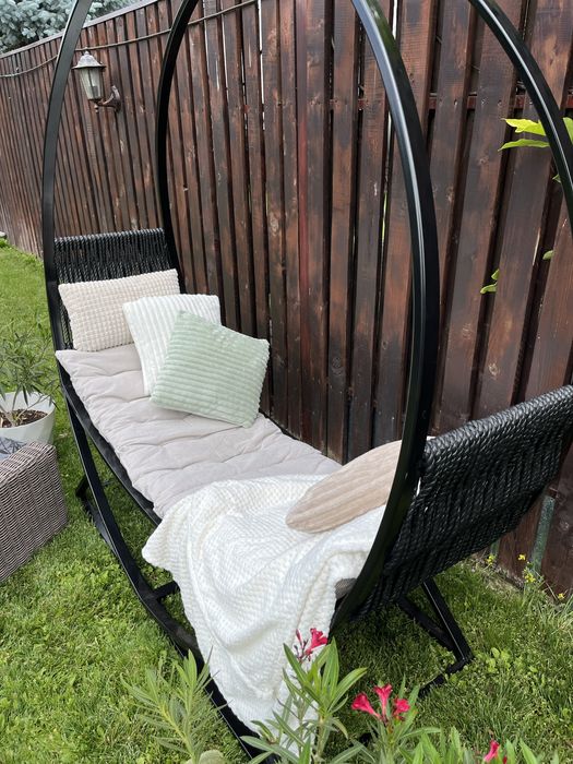 Șezlong/Lounger de grădină premium – realizat manual, foarte robust, complet echipat