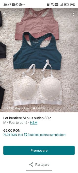 Lot bustiere M plus sutien balconette 80 c