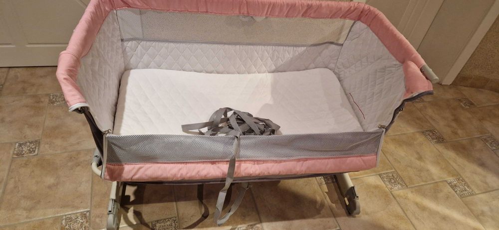 Детско легло/кошара Lionelo Theo "next to me" - 2бр - розово и сиво