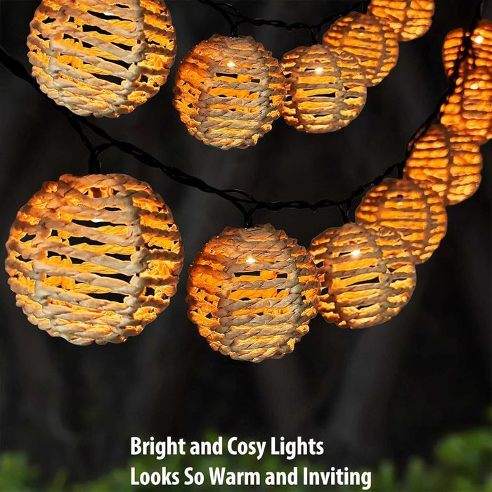 Instalatie solara decorativa 10 LED ratan – lumina calda, exterior/interior - LIVRARE GRATUITA !