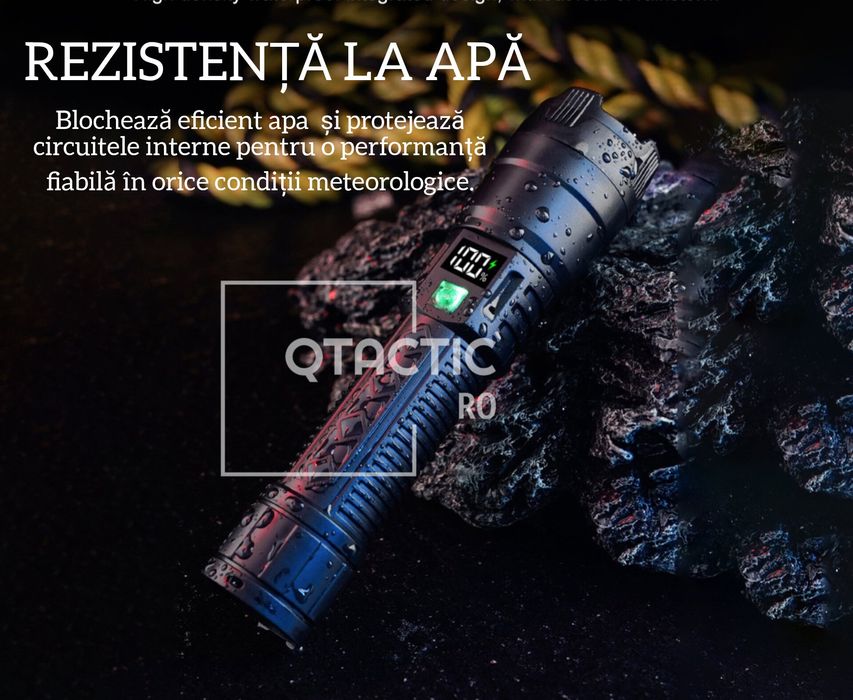 Lanternă tactică cu LED, afișaj digital, puternică, incărcare USB
