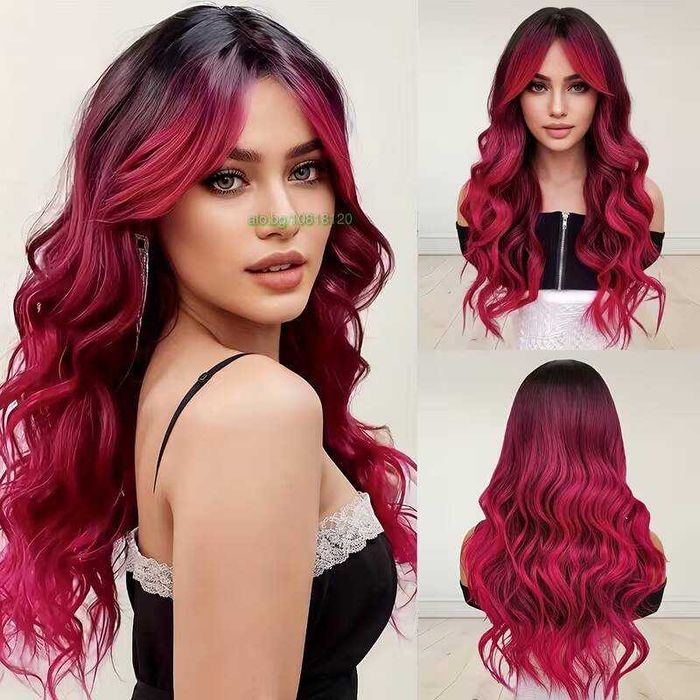 Омбре перука с ефектно преливане от черни корени към розови краища