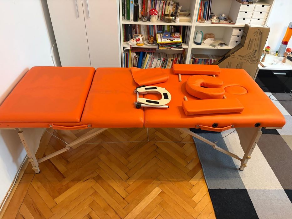 Masă de masaj portabilă 3 secțiuni, pliabilă, cu accesorii