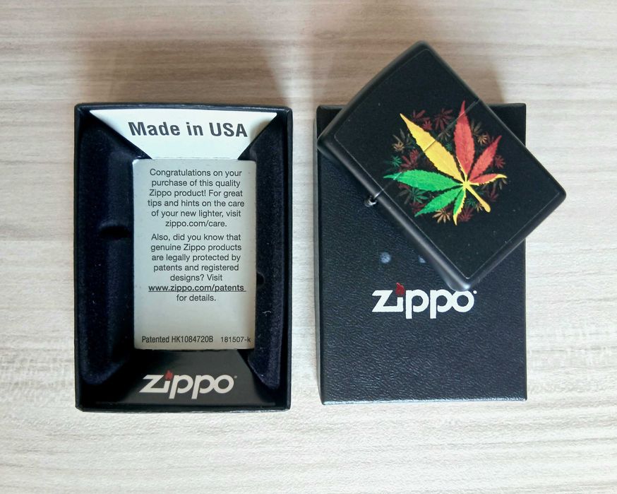Нова запалка Zippo Rasta Cannabis + подарък гориво
