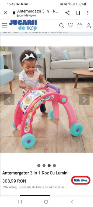 Antemergator 3 în 1 roz cu lumini