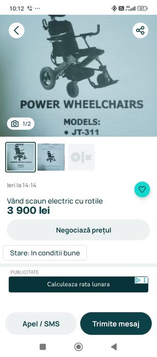 Vând carucior handicap electric