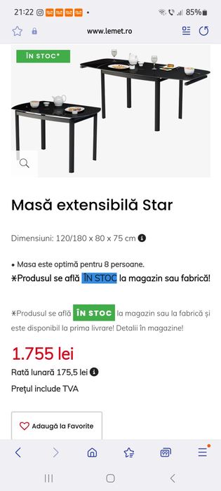 Masa extensibila STAR + 3 Scaune