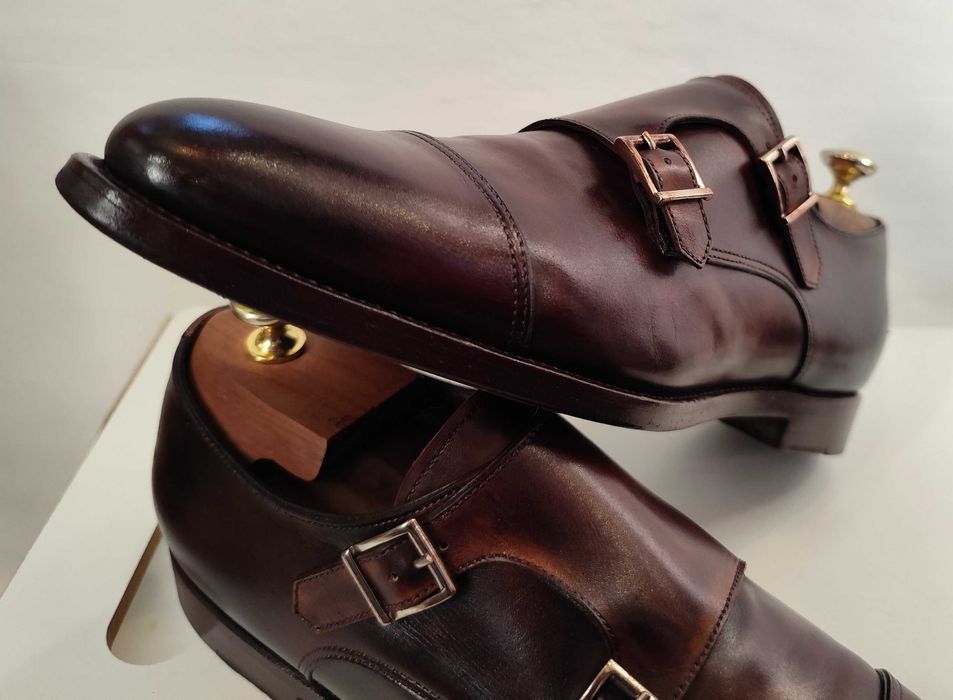 Pantofi monk 41 41.5 42 de lux SANTONI piele naturala lucrati manual