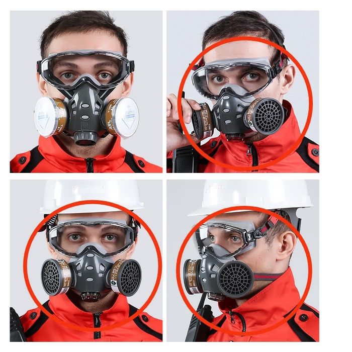 Респиратор маска с очками полнолицевой для защиты респератор