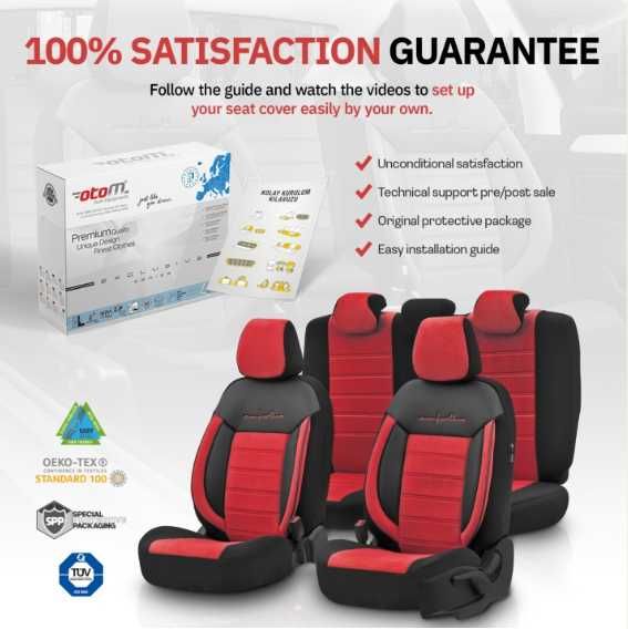 Луксозна тапицерия OTOM текстил с еко кожа COMFORT LINE Design – Червено-Черна с червен шев