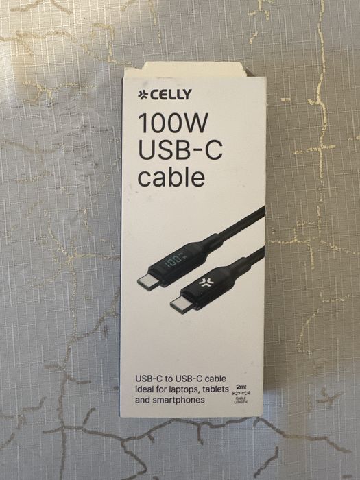 Cablu Celly 100W USB C la USB C cu ecran