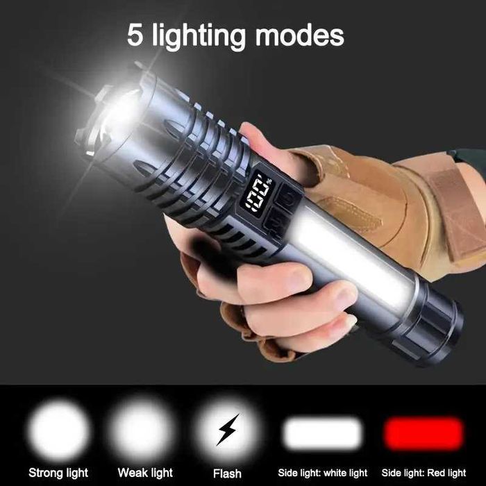 Lanterna puternica cu zoom telescopic, afisaj digital putere