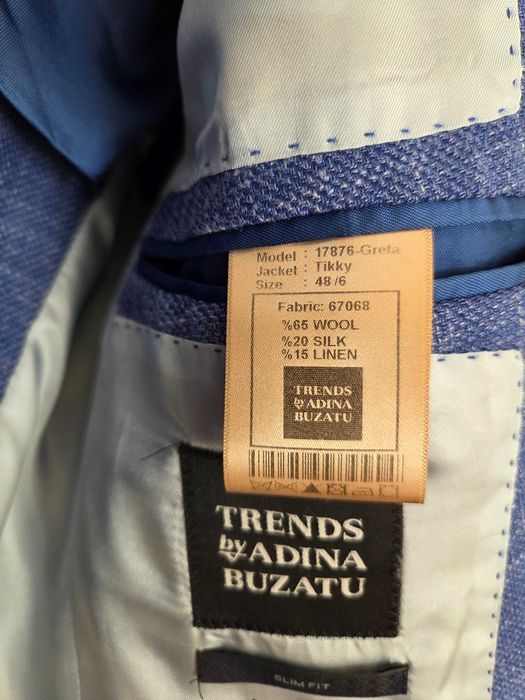 Sacou bărbătesc Adina Buzatu, albastru texturat, mărimea 48