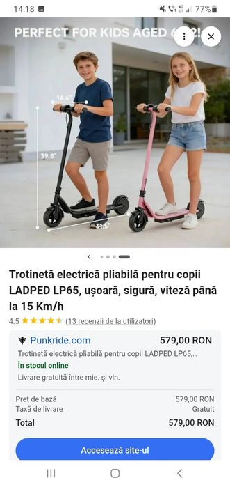 Trotineta electrică nou nouța pentru copii 12 13 ani.