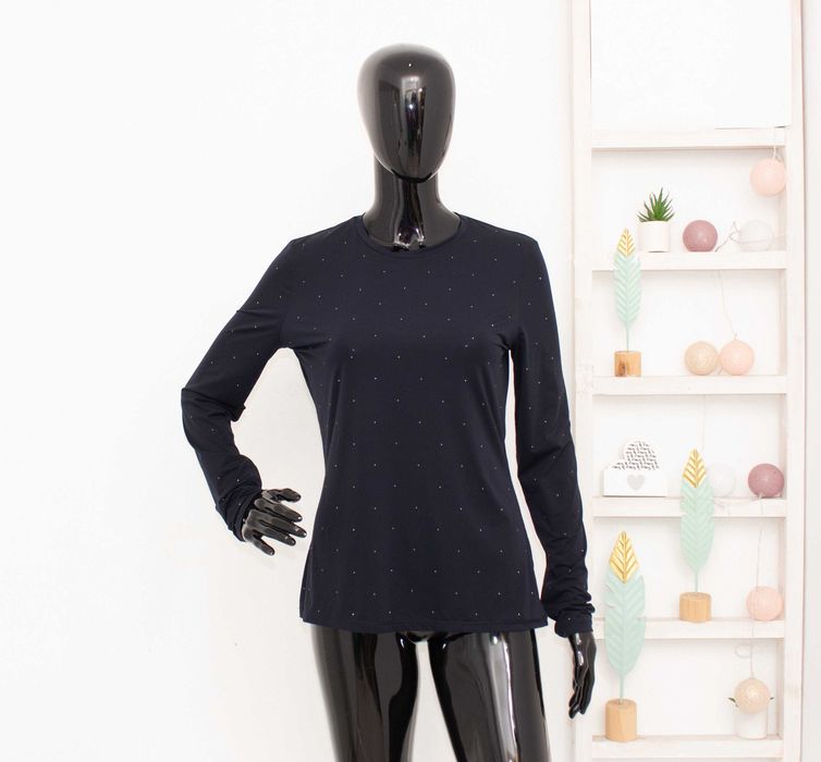 Max Mara Studio  дизайнерска дамска блуза тъмносиня с мини камъни M