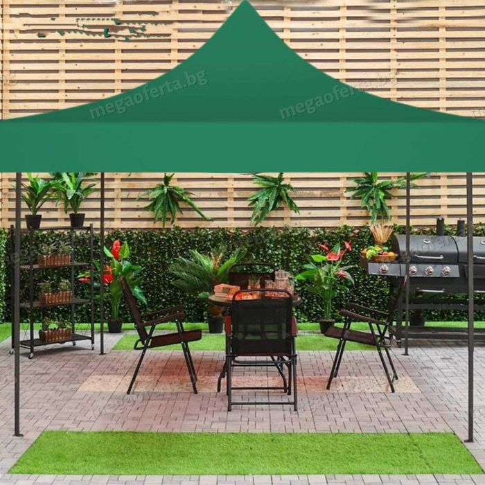 Сгъваема Шатра 3х3 с Усилена Конструкция и Зелено Гумирано Покривало