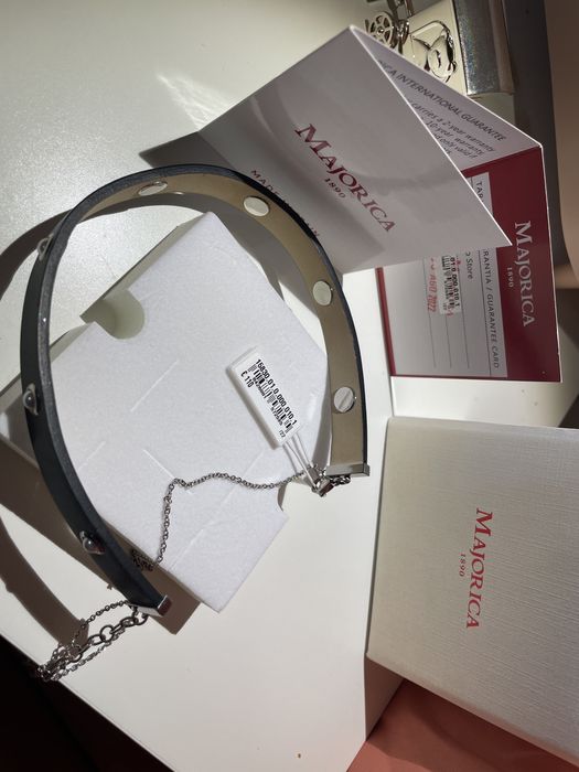 Колие / огърлица / Choker Majorica Перли и кожа