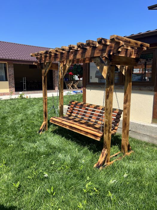 Balansoar rustic / leagan din lemn cu leagane pentru copii