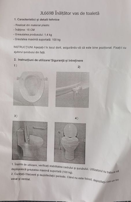 Înălțător vas wc , înălțime 15 cm