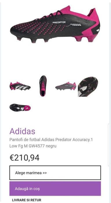 Ghete fotbal Adidas Predator Accuracy.1 Low Fg negru roz, crampoane Nr. 43
