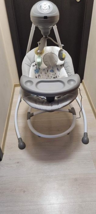 Бебешка електрическа люлка Cangaroo, Woodsy, сив.