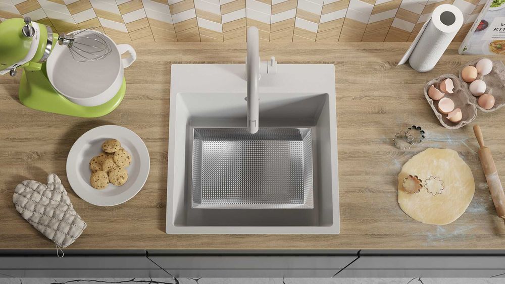 Бяла кухненска мивка от гранит Рига 50 XL 480 x 500 мм