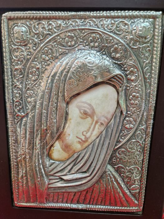 Страхотна антикварна гръцка сребърна икона